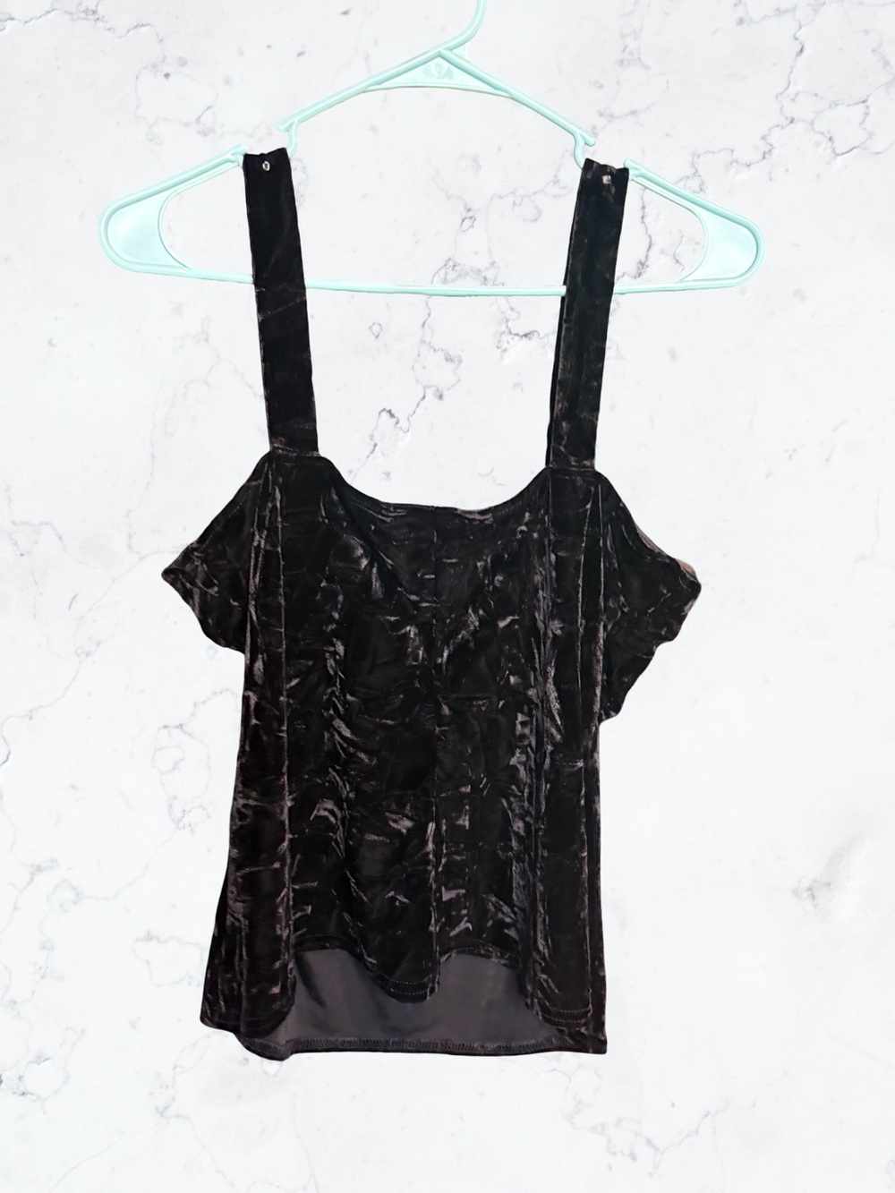Metaphor Vintage Crushed Velvet Black Jewel-Strap Women's Top - Picture 6 of 6